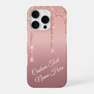 Coque iPhone 16 Pro Étui iPhone Rose Gold Blush Paillettes Votre Nom d