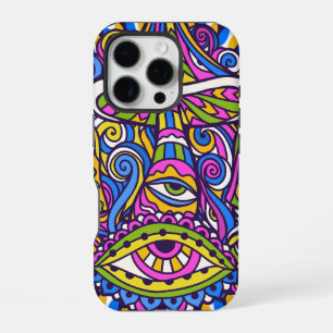 Coque iPhone 16 Pro Étui pour iPhone 16 à tourbillon de champignon psy