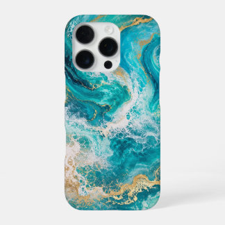 Coque iPhone 16 Pro Étui pour iPhone 16 Pro en marbre d'océan turquois