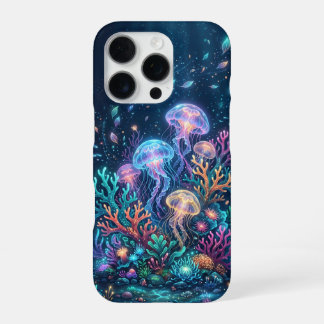 Coque iPhone 16 Pro Fantaisie de méduses lumineuses sous l'océan sous-