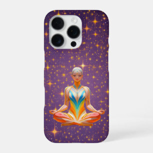 Coque iPhone 16 Pro Femme en méditation & ciel pourpre étoilé