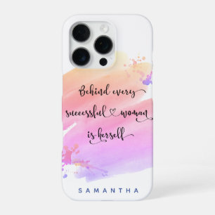 Coque iPhone 16 Pro Femme Réussie Typographie Script Aquarelle Rose