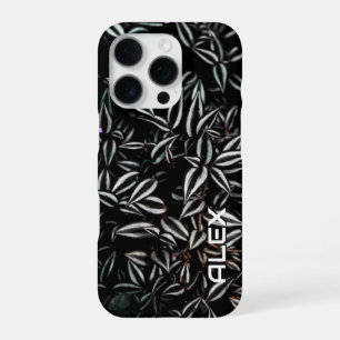 Coque iPhone 16 Pro Feuille foncée avec arêtes blanches
