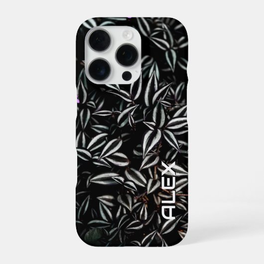 Coque iPhone 16 Pro Feuille foncée avec arêtes blanches (Verso)