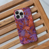 Coque iPhone 16 Pro Feuille Tropicale Moderne Rouge Violet
