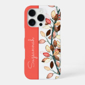 Coque iPhone 16 Pro Feuilles d'automne blanches corail élégantes Nom p (Verso)