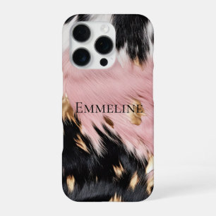 Coque iPhone 16 Pro Fille Rose Black Gold Cowgirl Cowhide