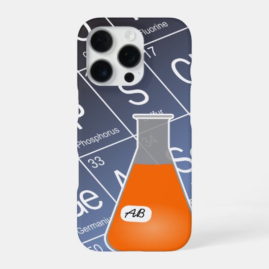 Coque iPhone 16 Pro Fiole d'Erlenmeyer orange (avec initiales) Chimie (Verso)