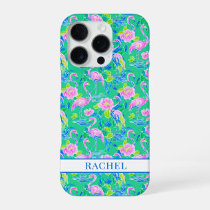 Coque iPhone 16 Pro Flamants Roses Monogrammés
