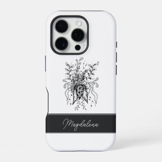 Coque iPhone 16 Pro Fleur d'art Zen Doodle, dessinée à la main - (Verso)