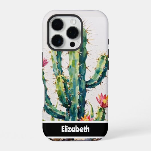 Coque iPhone 16 Pro Fleur de cactus en impasto texturé pour smartphone (Verso)
