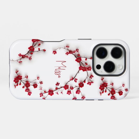 Coque iPhone 16 Pro Fleur de cerisier rouge 3D (Verso Horizontal)