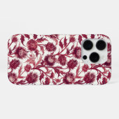 Coque iPhone 16 Pro Fleur de chardon William Morris bordeaux foncé (Verso Horizontal)