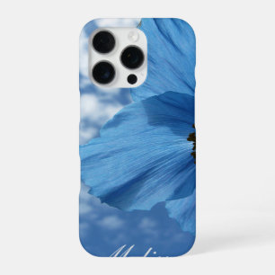 Coque iPhone 16 Pro Fleur de COQUELICOT Bleu Ciel Bleu avec Nom