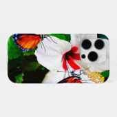 Coque iPhone 16 Pro Fleur d'Hibiscus avec 2 papillons Longwing du tigr (Verso Horizontal)