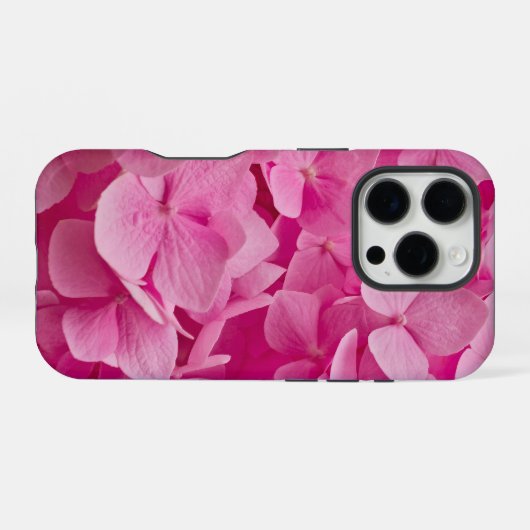 Coque iPhone 16 Pro Fleur d'Hydrangée rose brillant (Verso Horizontal)