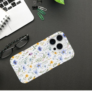 Coque iPhone 16 Pro Fleur sauvage aquarelle bleu violet élégant