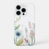 Coque iPhone 16 Pro Fleur sauvage rose et bleu (Verso)