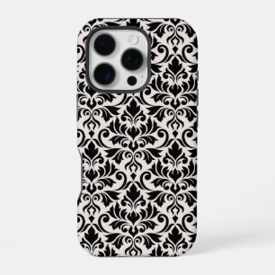 Coque iPhone 16 Pro Fleurir Damas Grand Motif Noir sur Crème