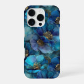 Coque iPhone 16 Pro Fleurs aquarelles abstraites bleu or (Verso)