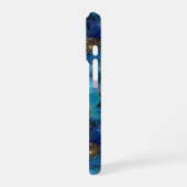 Coque iPhone 16 Pro Fleurs aquarelles abstraites bleu or (Côté gauche)