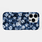 Coque iPhone 16 Pro Fleurs bleues Denim (Verso Horizontal)