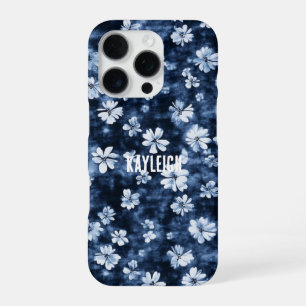 Coque iPhone 16 Pro Fleurs bleues Denim