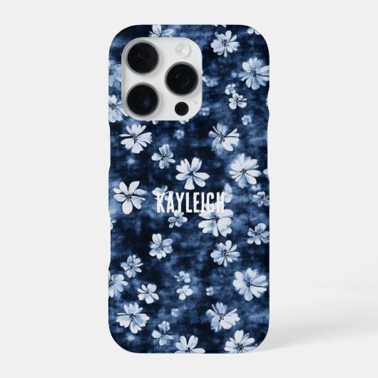 Coque iPhone 16 Pro Fleurs bleues Denim (Verso)