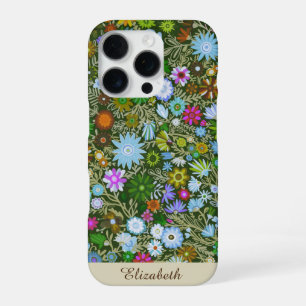 Coque iPhone 16 Pro Fleurs de champ vert sauvage personnalisées