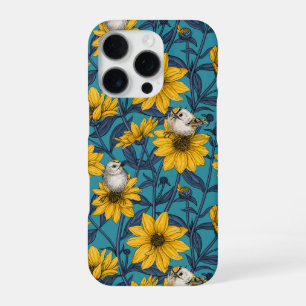 Coque iPhone 16 Pro Fleurs de soleil sauvages et crêtes d'or/ jaune