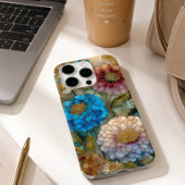 Coque iPhone 16 Pro Fleurs de verre teinté rose et bleu vif 