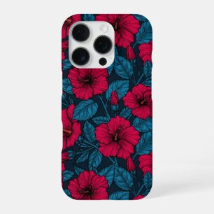 Coque iPhone 16 Pro Fleurs d'hibiscus rouges