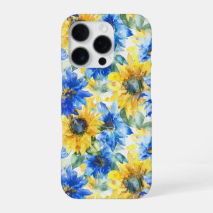 Coque iPhone 16 Pro Fleurs Jaunes Bleu Anniversaire