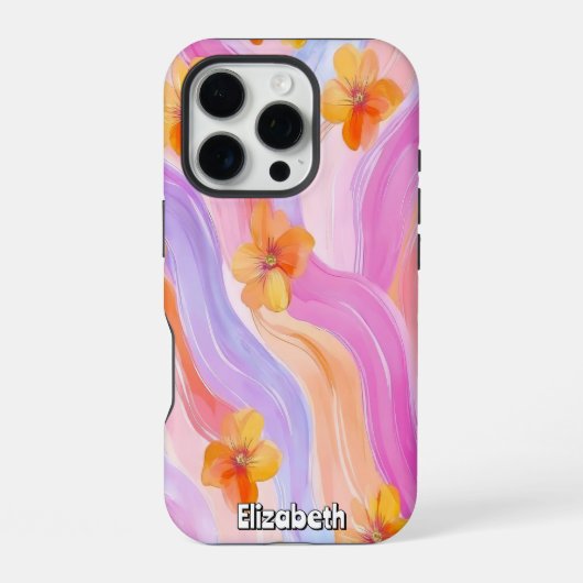 Coque iPhone 16 Pro Fleurs pastel à fleurs orange (Verso)