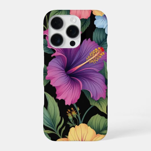 Coque iPhone 16 Pro Fleurs Tropicales Hibiscus (Verso)