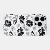 Coque iPhone 16 Pro Floral, noir et blanc (Verso Horizontal)
