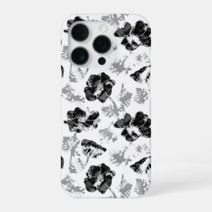 Coque iPhone 16 Pro Floral, noir et blanc
