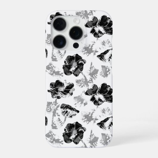 Coque iPhone 16 Pro Floral, noir et blanc (Verso)