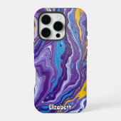 Coque iPhone 16 Pro Flux de la géode violet et or (Verso)