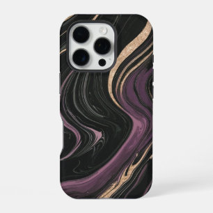 Coque iPhone 16 Pro Flux ensorcelant Marbre foncé et veines dorées