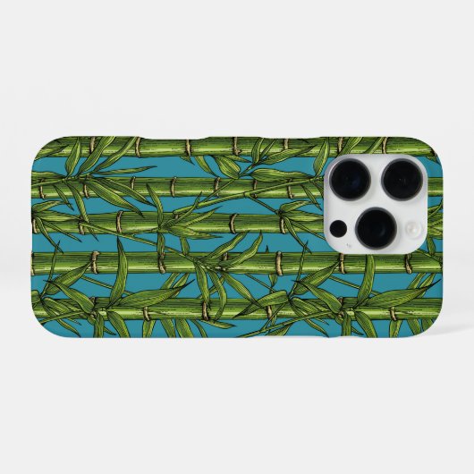Coque iPhone 16 Pro Forêt de bambou sur bleu (Verso Horizontal)