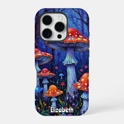 Coque iPhone 16 Pro Forêt de champignons vifs (Verso)