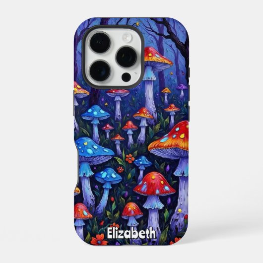 Coque iPhone 16 Pro Forêt vibrante de champignons (Verso)