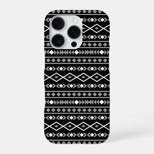 Coque iPhone 16 Pro Formes Aztec Motif gris noir (Verso)