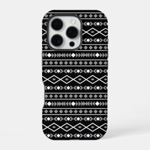 Coque iPhone 16 Pro Formes aztèques Motif blanc gris noir