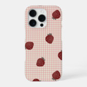 Coque iPhone 16 Pro Fraises à l'aquarelle sur grille rose - Saint-Vale (Verso)