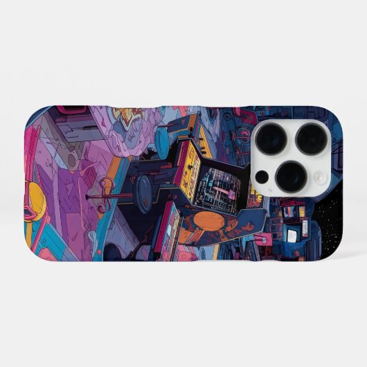 Coque iPhone 16 Pro Futuristic Retro Arcade in Outer Space (Verso Horizontal)