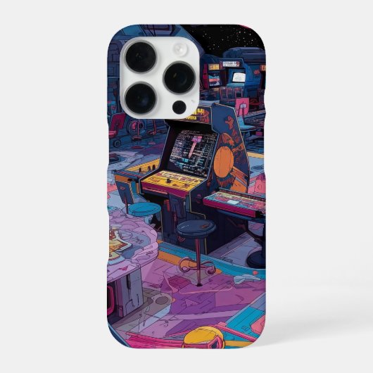 Coque iPhone 16 Pro Futuristic Retro Arcade in Outer Space (Verso)