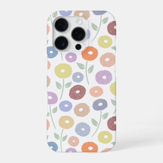 Coque iPhone 16 Pro Fuzzy Flower Rpt Pattern Pastels on White (Verso)