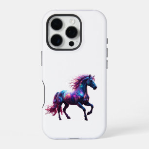 Coque iPhone 16 Pro Galaxy Neon Horse Art – Fantaisie spatiale vibrant